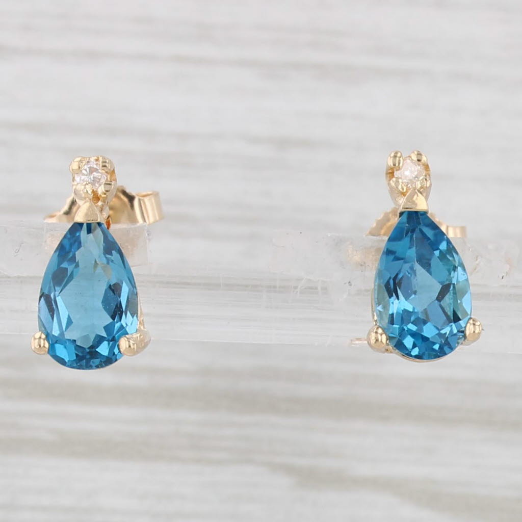 Light Gray 2.02ctw Blue Topaz Diamond Stud Earrings 14k Yellow Gold