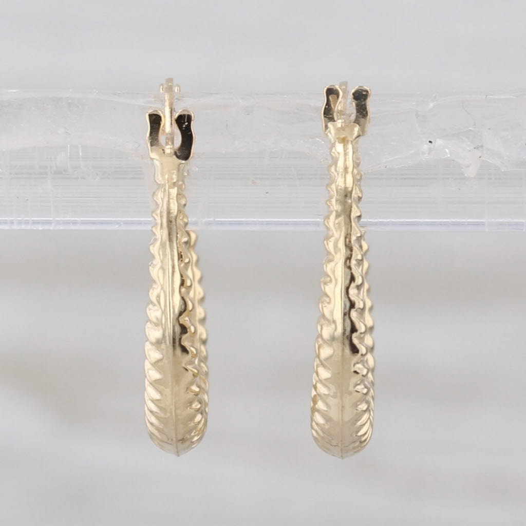 Ridge Croissant Pattern Hoop Earrings 14k Yellow Gold Snap Top Round Hoops