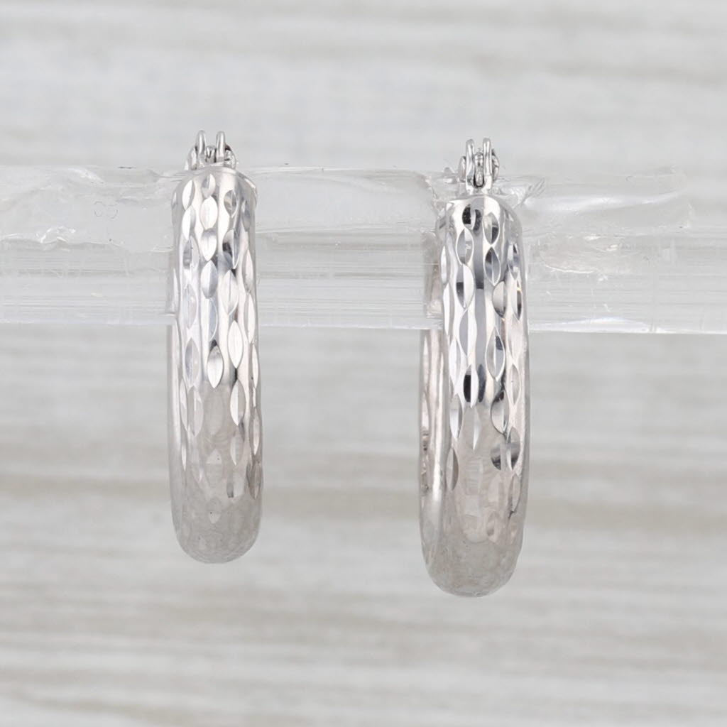 Patterned Hoop Earrings 14k White Gold Snap Top Round Hoops