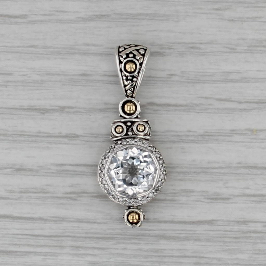 John Hardy 4.23ctw White Topaz Diamond Sterling Silver 18k Gold Drop