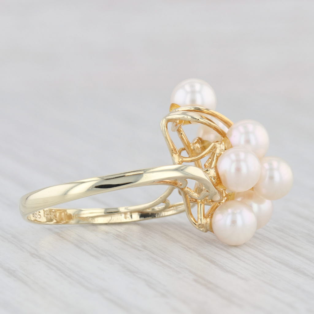 Light Gray Pearl Cluster Ring 14k Yellow Gold Size 7.5 Diamond Accent