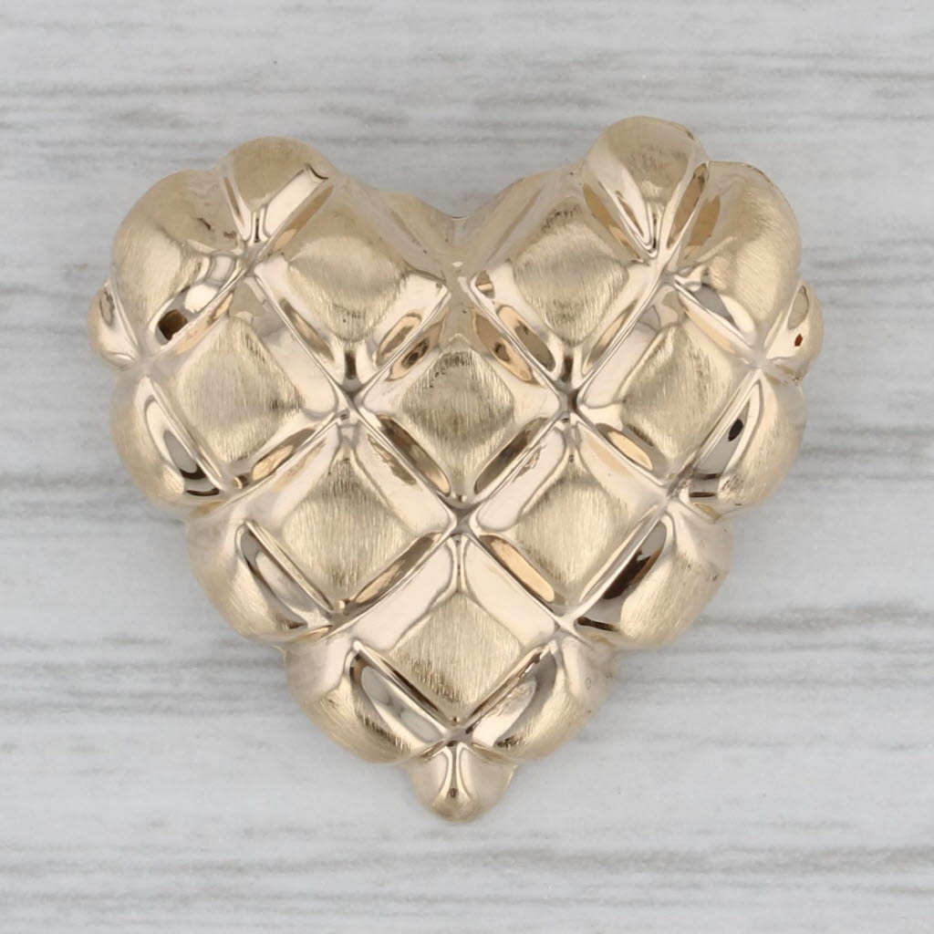 Gray Hollow Quilted Heart Slide Pendant 14k Yellow Gold