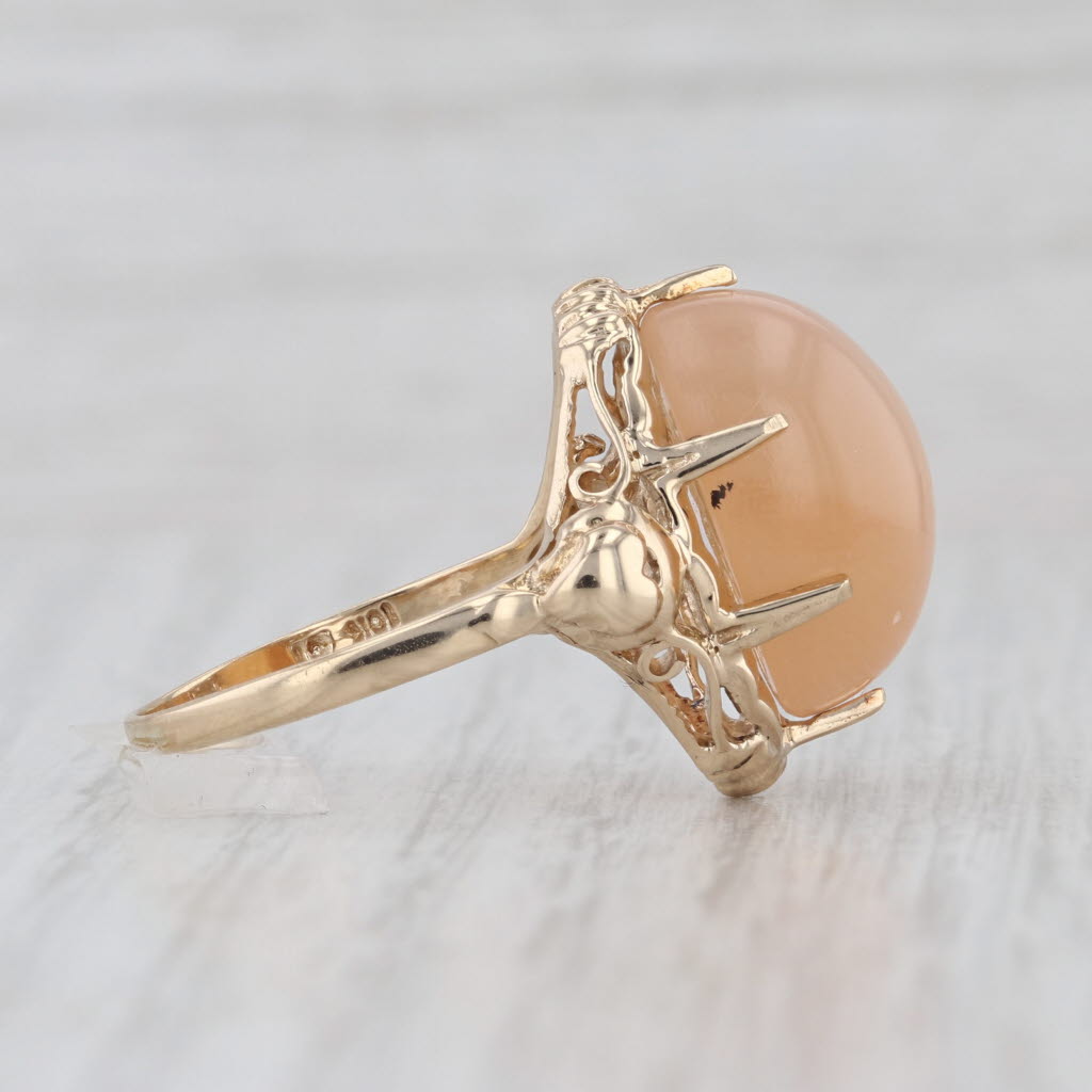 Peach Cat's Eye Moonstone Ring 10k Yellow Gold Size 9 Oval Cabochon