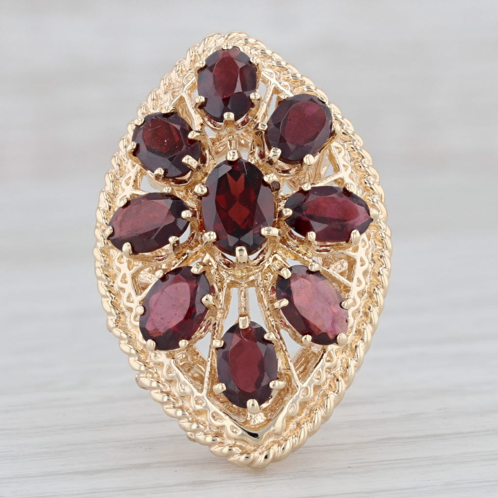 Light Gray 5.50ctw Garnet Cluster Cocktail Ring 14k Yellow Gold Size 6.5