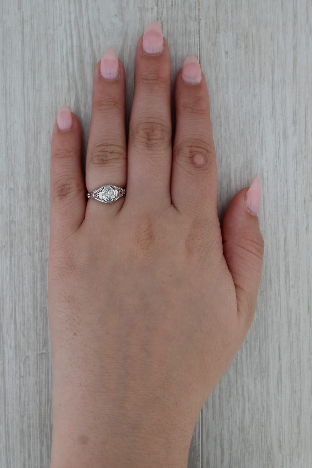 Art Deco 0.23ct Diamond Solitaire Engagement Ring 18k White Gold Size 5.75