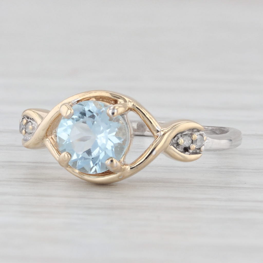 Light Gray 1ct Round Blue Topaz Diamond Ring 10k Yellow White Gold Size 6.5