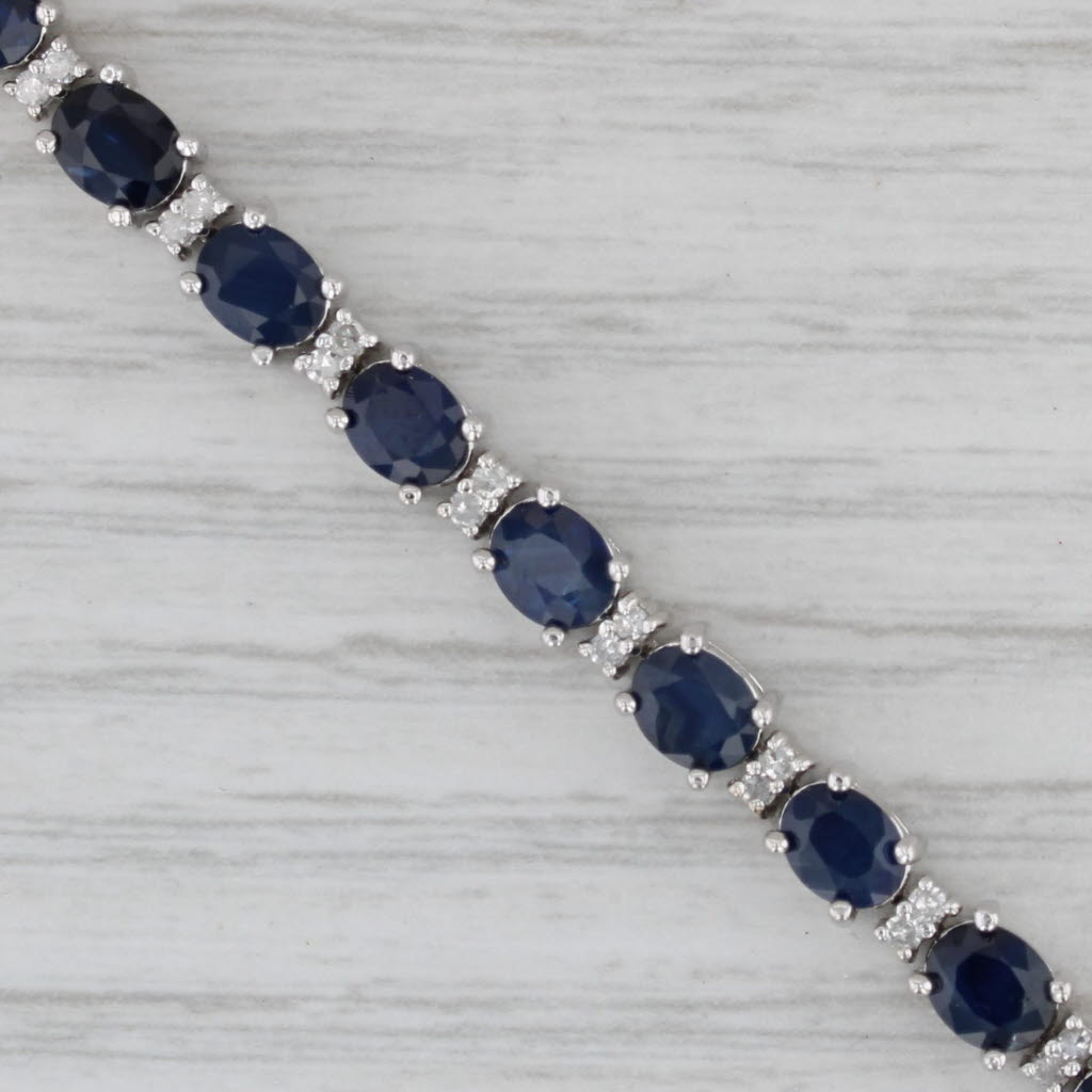 Gray 12.40ctw Blue Sapphire Diamond Tennis Bracelet 14k White Gold 6.75" 4.7mm