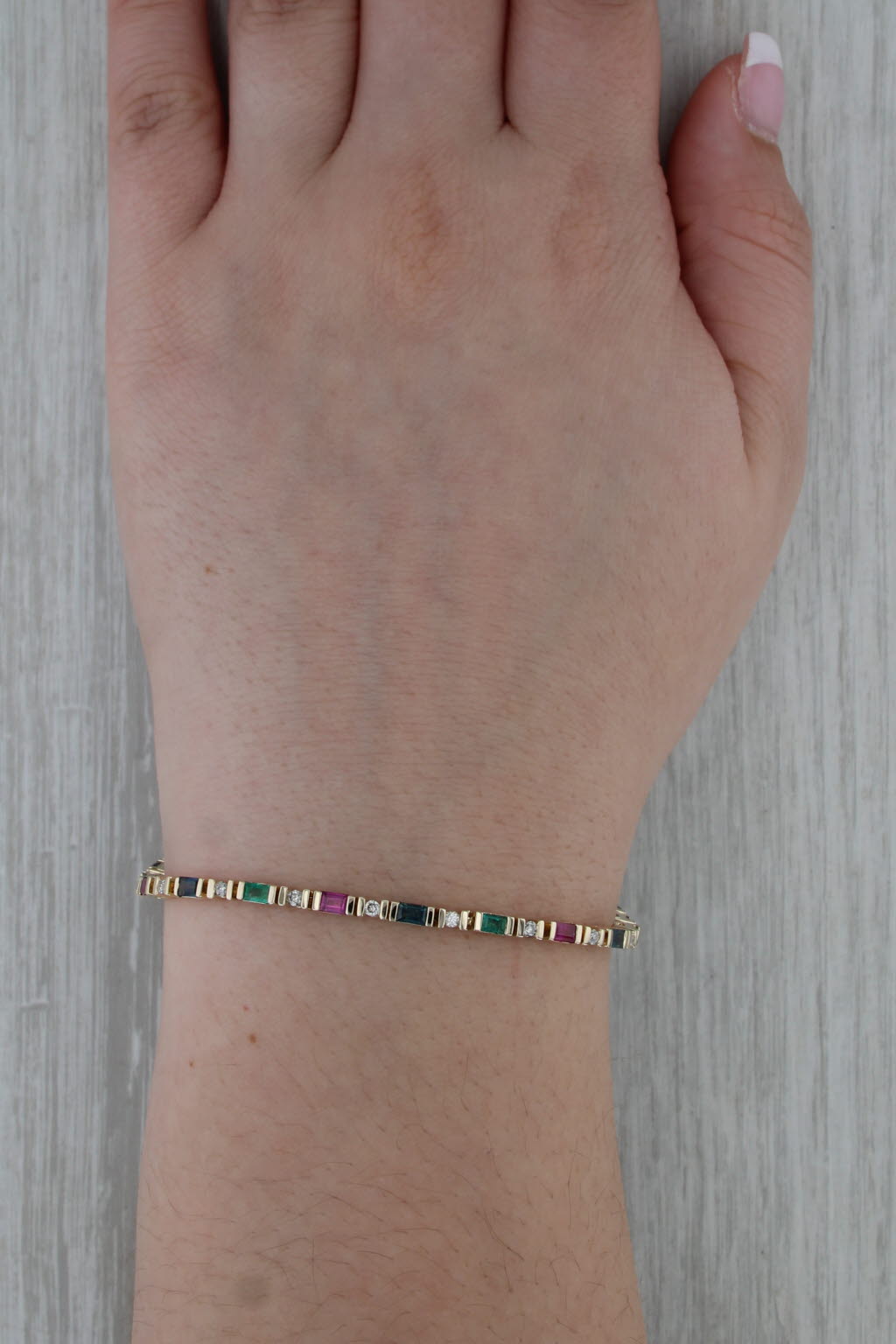 2.88ctw Gemstone Tennis Bracelet 10k Gold Diamond Ruby Sapphire Emerald 7" 2.5mm