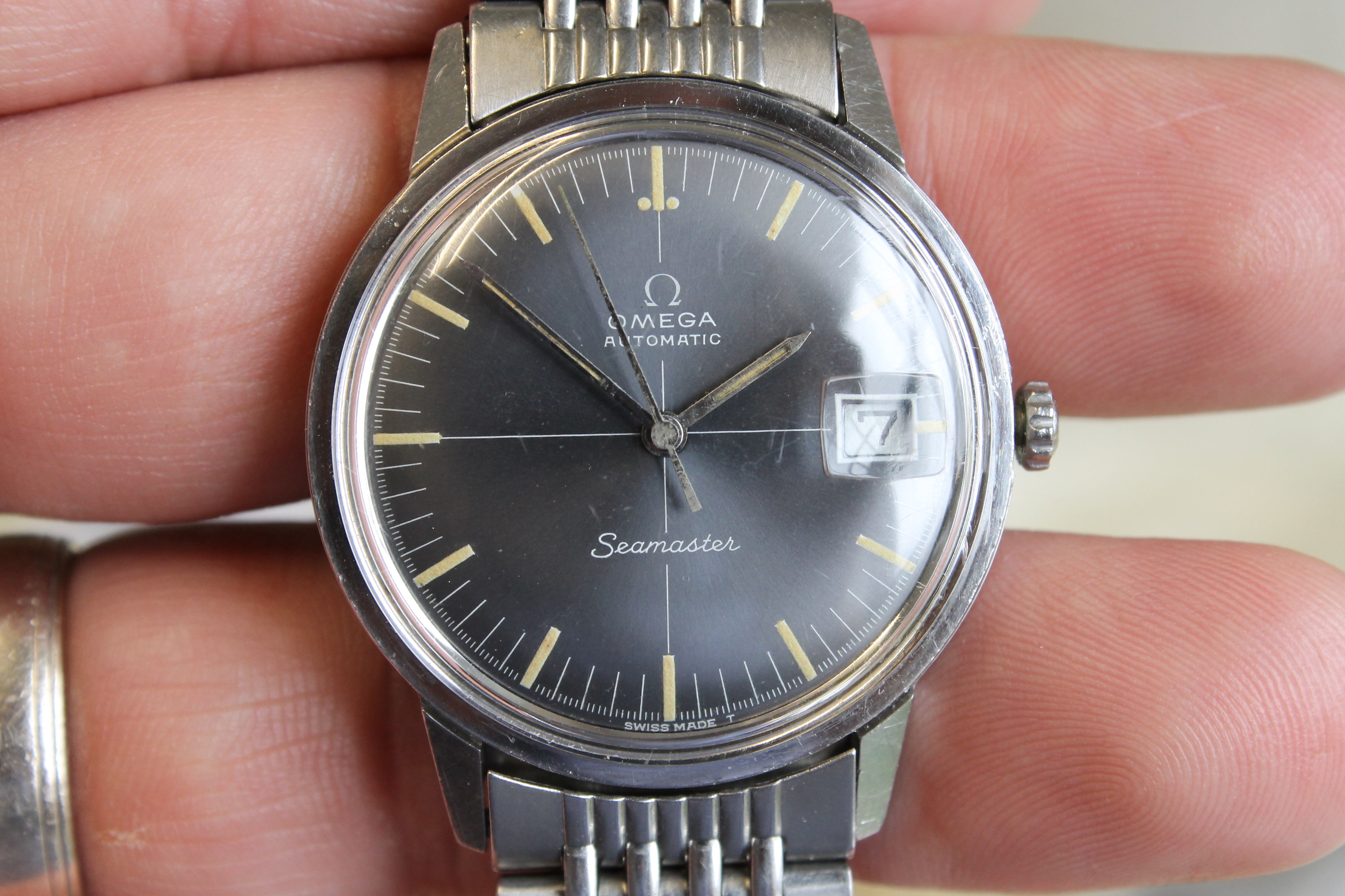 Rosy Brown Vintage 1966 Omega Seamaster Men 34mm Steel Automatic Watch 565 Speedy Companion