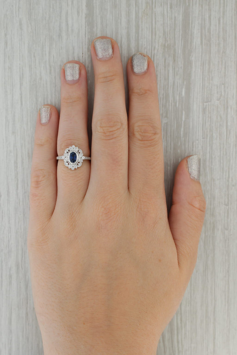 Rosy Brown New Beverley K 0.91ctw Blue Sapphire Diamond Halo Ring Size 6.75 14k White Gold