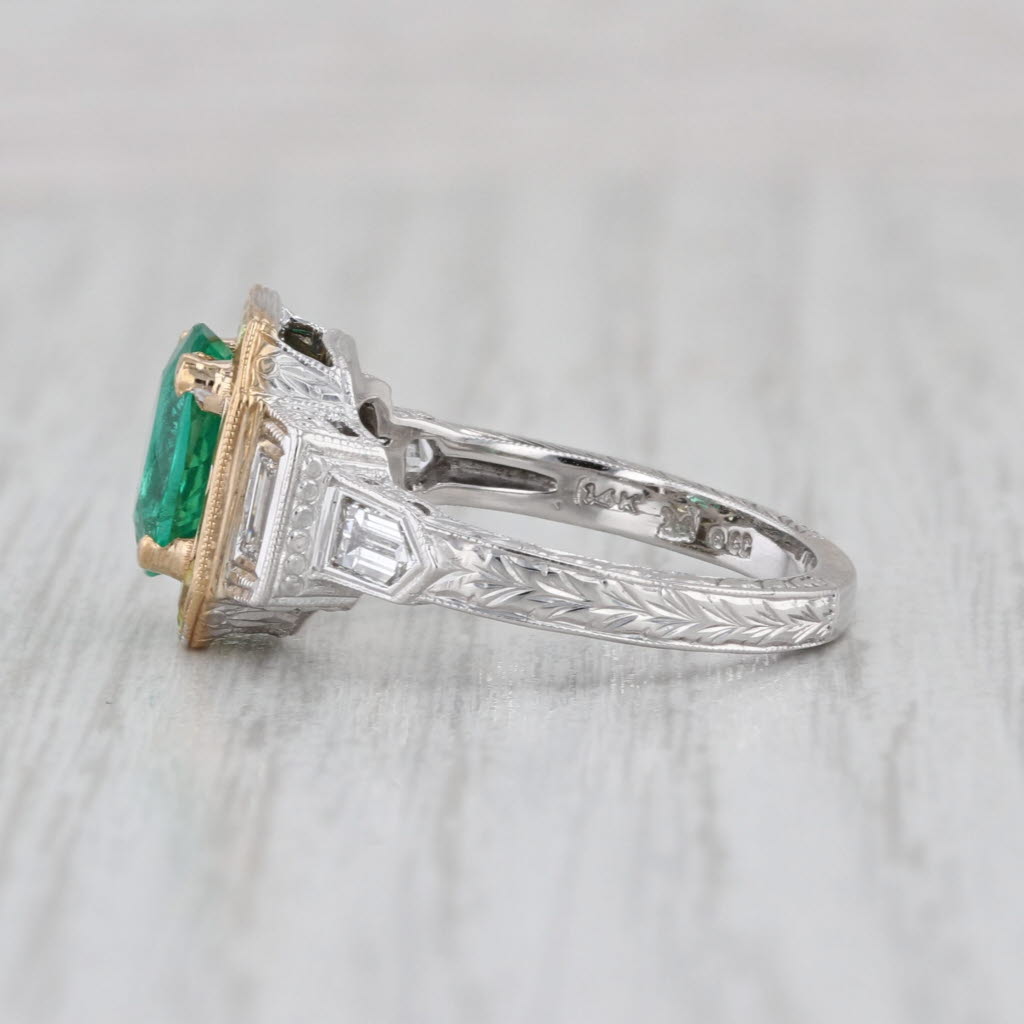 2.58ctw Emerald Yellow SapphireHalo Diamond Ring 14k Yellow White Gold Size 6.5