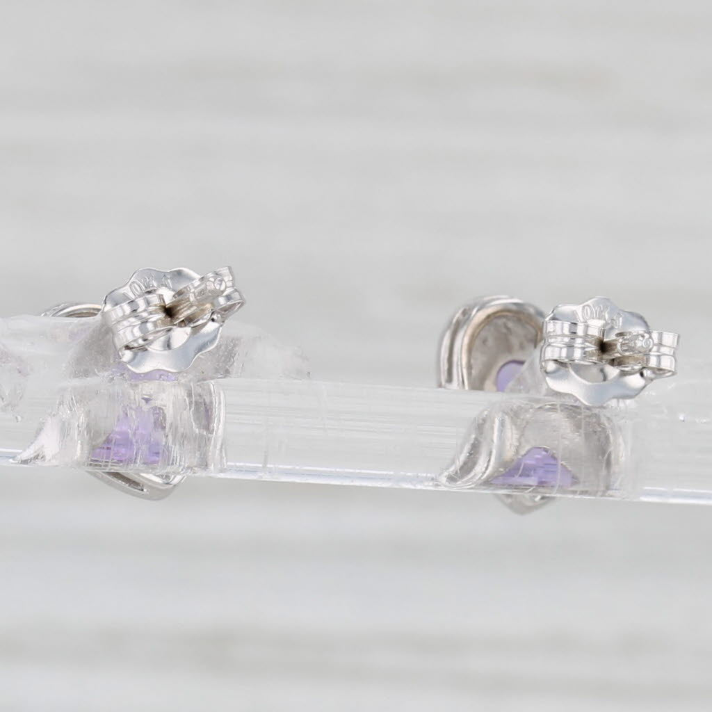 Light Gray 0.80ctw Amethyst Heart Stud Earrings 10k White Gold Diamond Accents