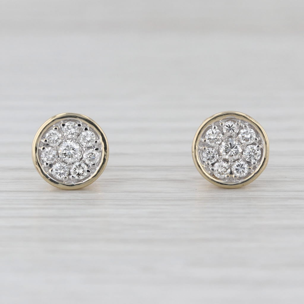 New 0.38ctw Diamond Cluster Stud Earrings 14k Yellow Gold Screw Backs Studs