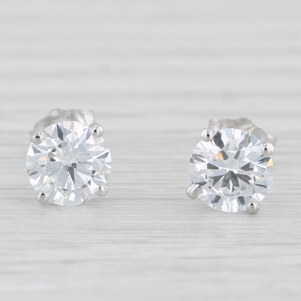 Light Gray New 2.08ctw Lab Created Diamond Stud Earrings 14k White Gold Round Solitaires