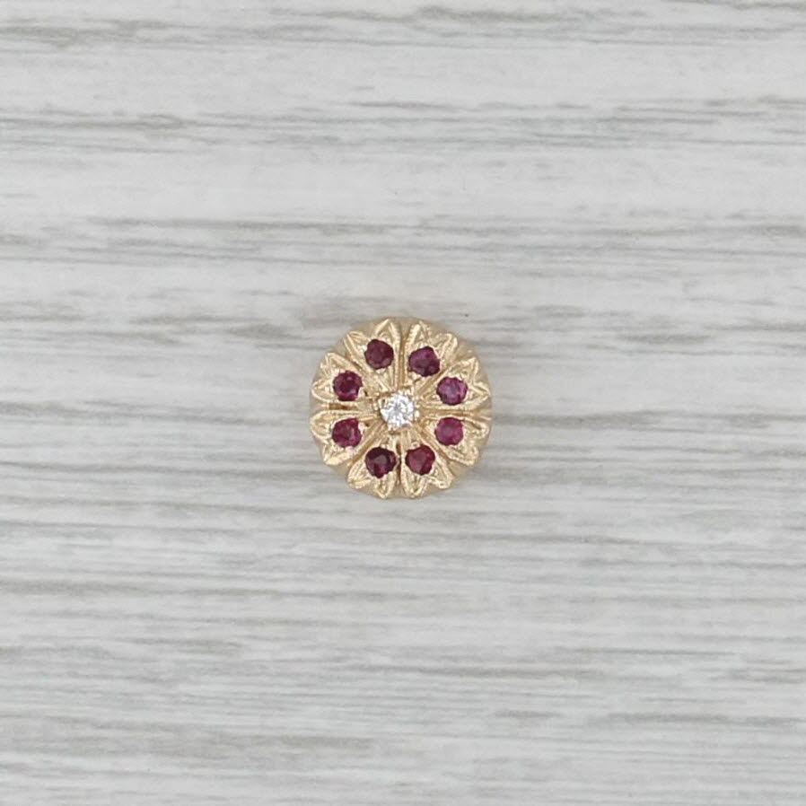 Vintage 0.25ctw Ruby Diamond Flower Slide Bracelet Charm 14k Yellow Gold Archer