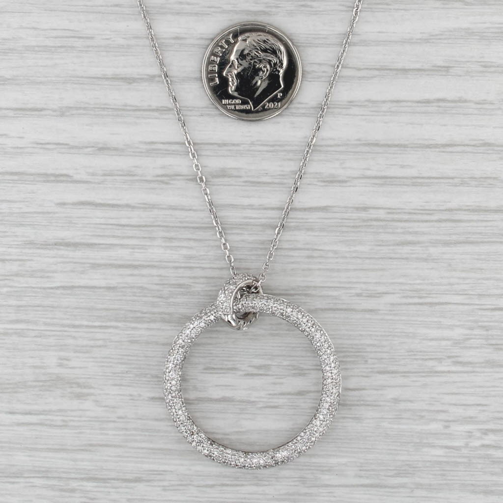 1.06ctw Diamond Circle Pendant Necklace 14k White Gold 16 17 18 Cable Chain