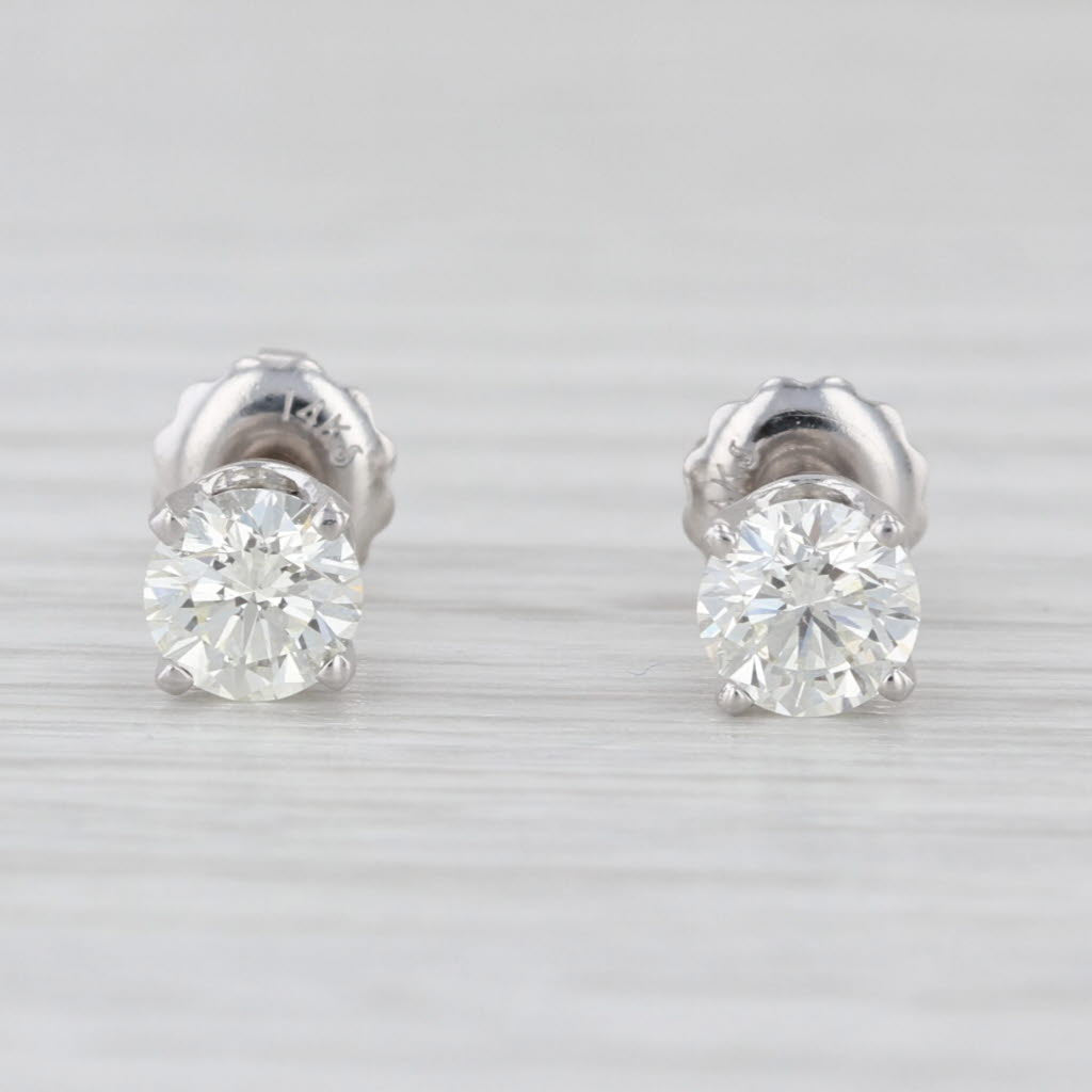 0.90ctw VS2 Round Diamond Stud Earrings 14k White Gold Solitaire Studs