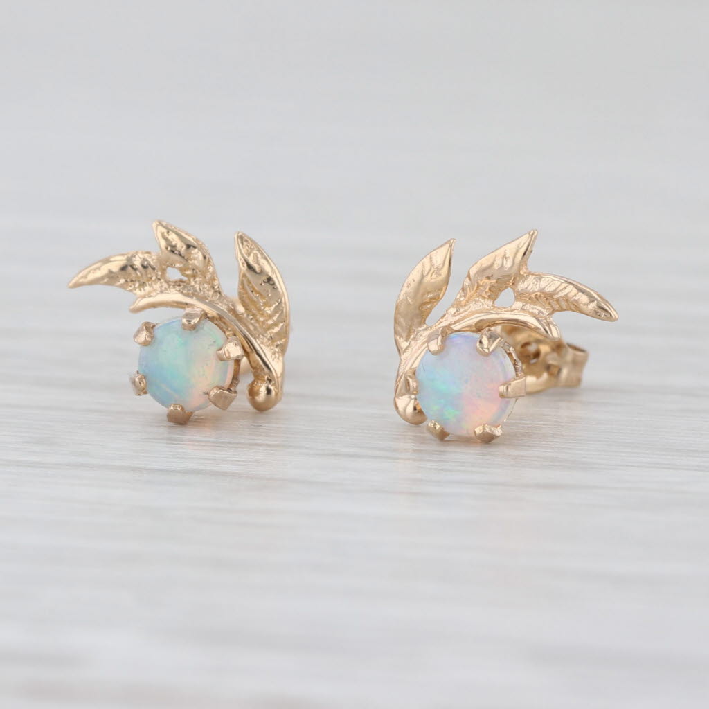 Opal Cabochon Flower Stud Earrings 14k Yellow Gold Small Studs
