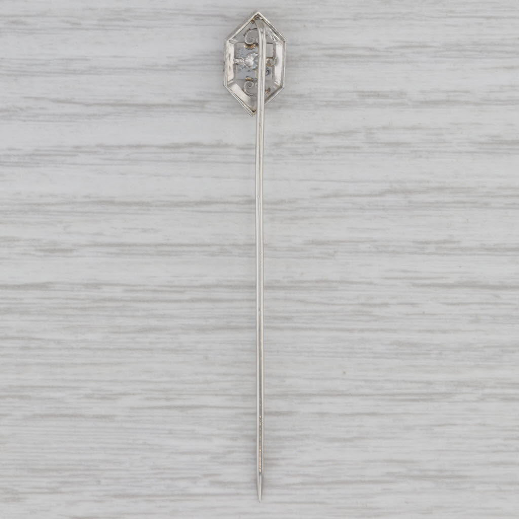 Gray Antique Diamond Stickpin 14k White Gold Filigree Pin