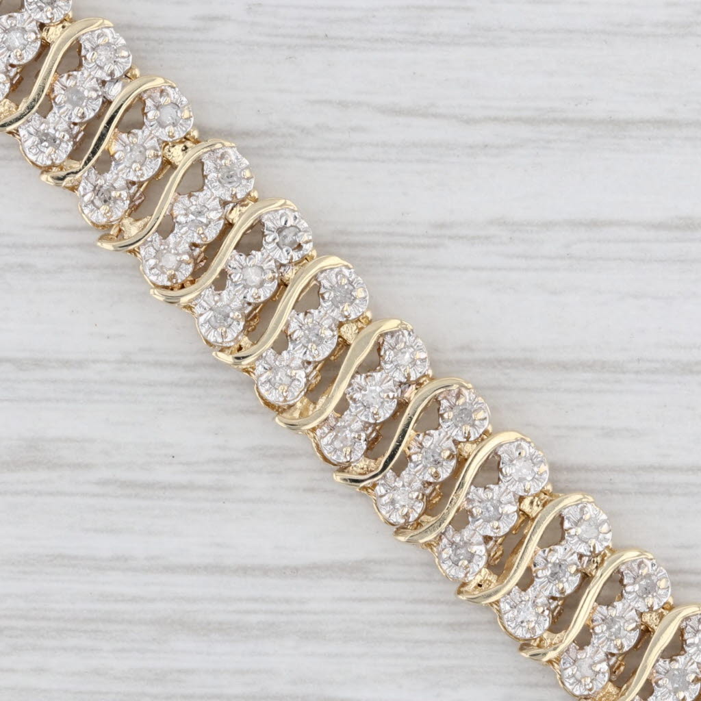 Light Gray 1.10ctw Diamond S-Link Bracelet 14k Yellow Gold 6.5" 9.2mm