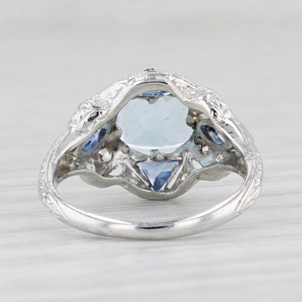 Light Gray Vintage 1.76ctw Aquamarine Diamond Lab Created Sapphire Ring Platinum Size 5.5