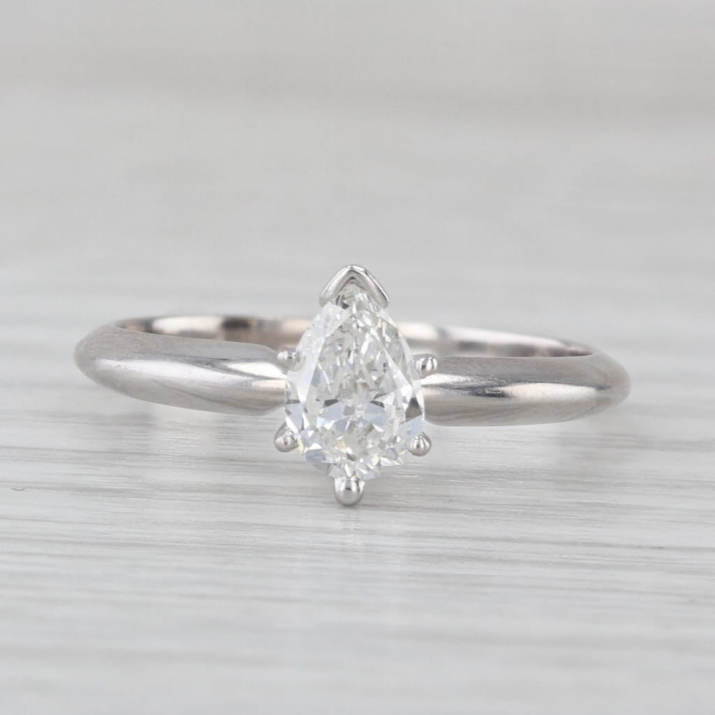 0.50ct Pear Diamond Solitaire Engagement Ring 14k White Gold Size 6 GIA