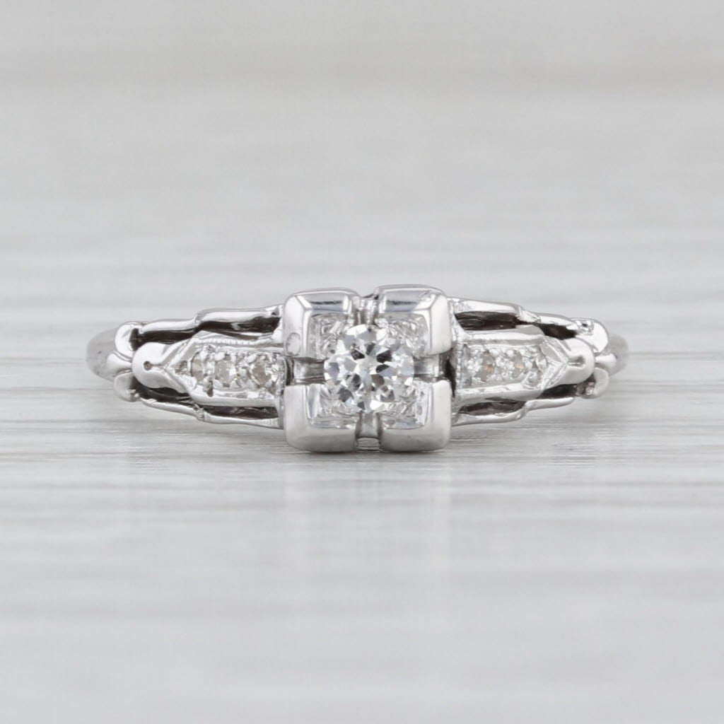 Vintage 0.13ctw Diamond Engagement Ring 14k White Gold Size 5.5