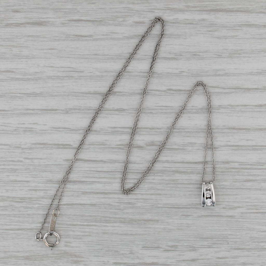 0.11ctw Diamond 3-Stone Journey Pendant Necklace 10k White Gold 18.5" Rope Chain