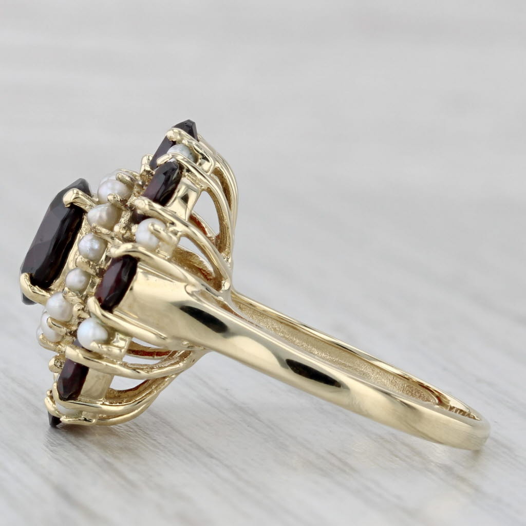Gray 6ctw Garnet Seed Pearl Cocktail Ring 14k Yellow Gold Size 7.25