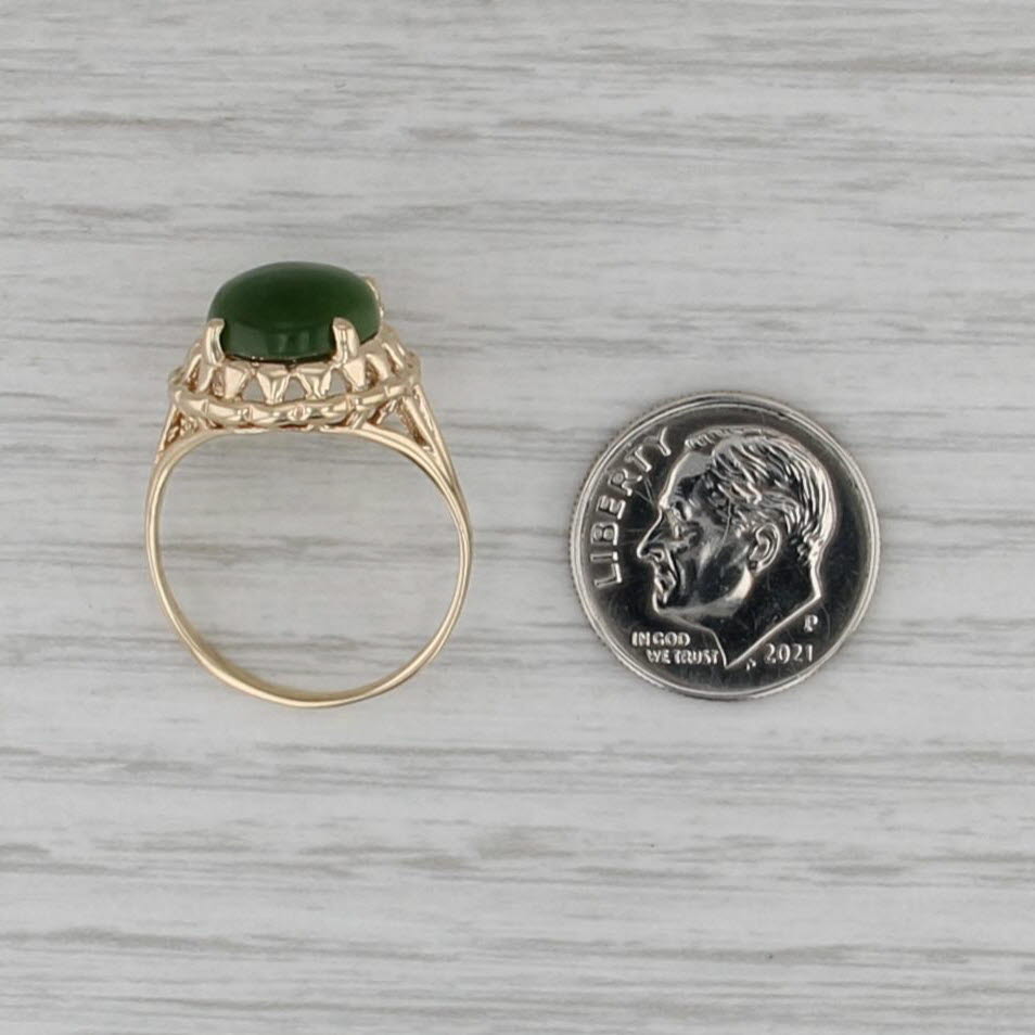 Green Nephrite Jade Oval Cabochon Solitaire Ring 10k Yellow Gold Size 7.25