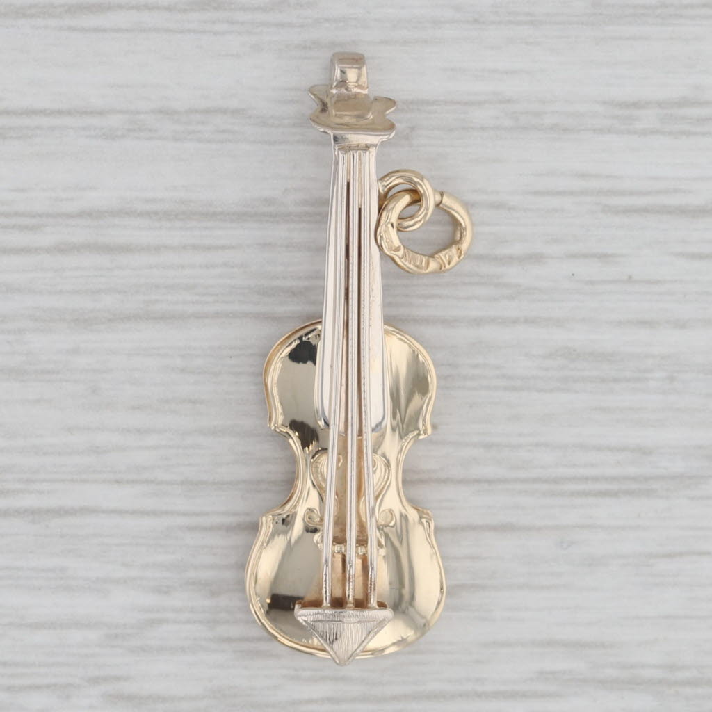 Gray Violin Pendant Charm 14k Yellow White Gold