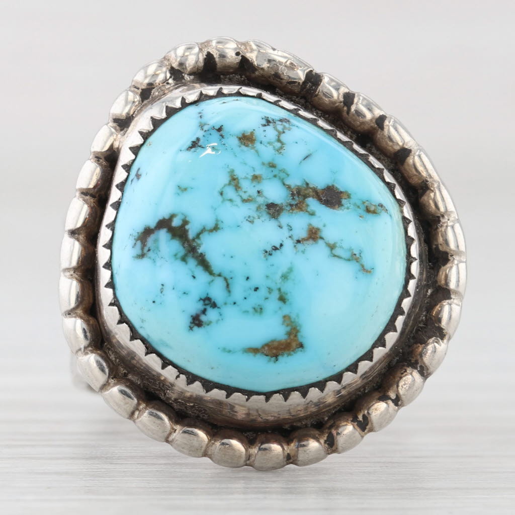 Light Gray Native American Turquoise Cabochon Ring Sterling Silver Size 5.75 Vintage