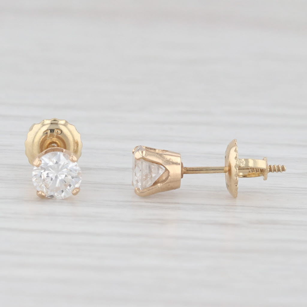 Light Gray 0.97ctw Round Champagne Diamond Stud Earrings 14k Yellow Gold