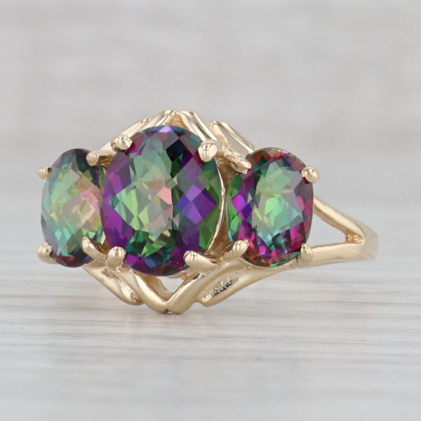 Gray 6.80ctw Mystic Topaz Ring 10k Yellow Gold Size 10.75 Oval 3-Stone