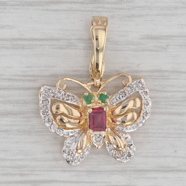 Gray 0.27ctw Emerald Ruby Diamond Butterfly Pendant 14k Yellow Gold