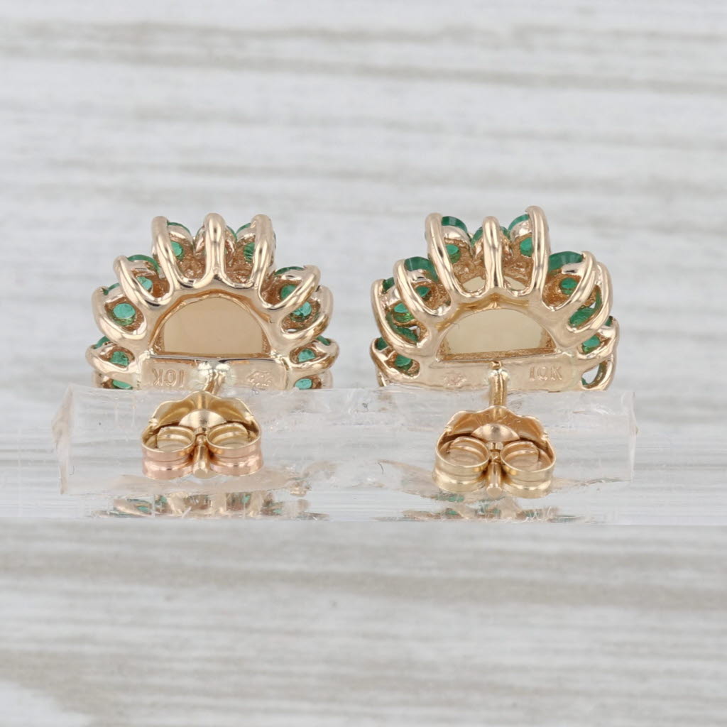 Oval Opal Emerald Halo Stud Earrings 10k Yellow Gold