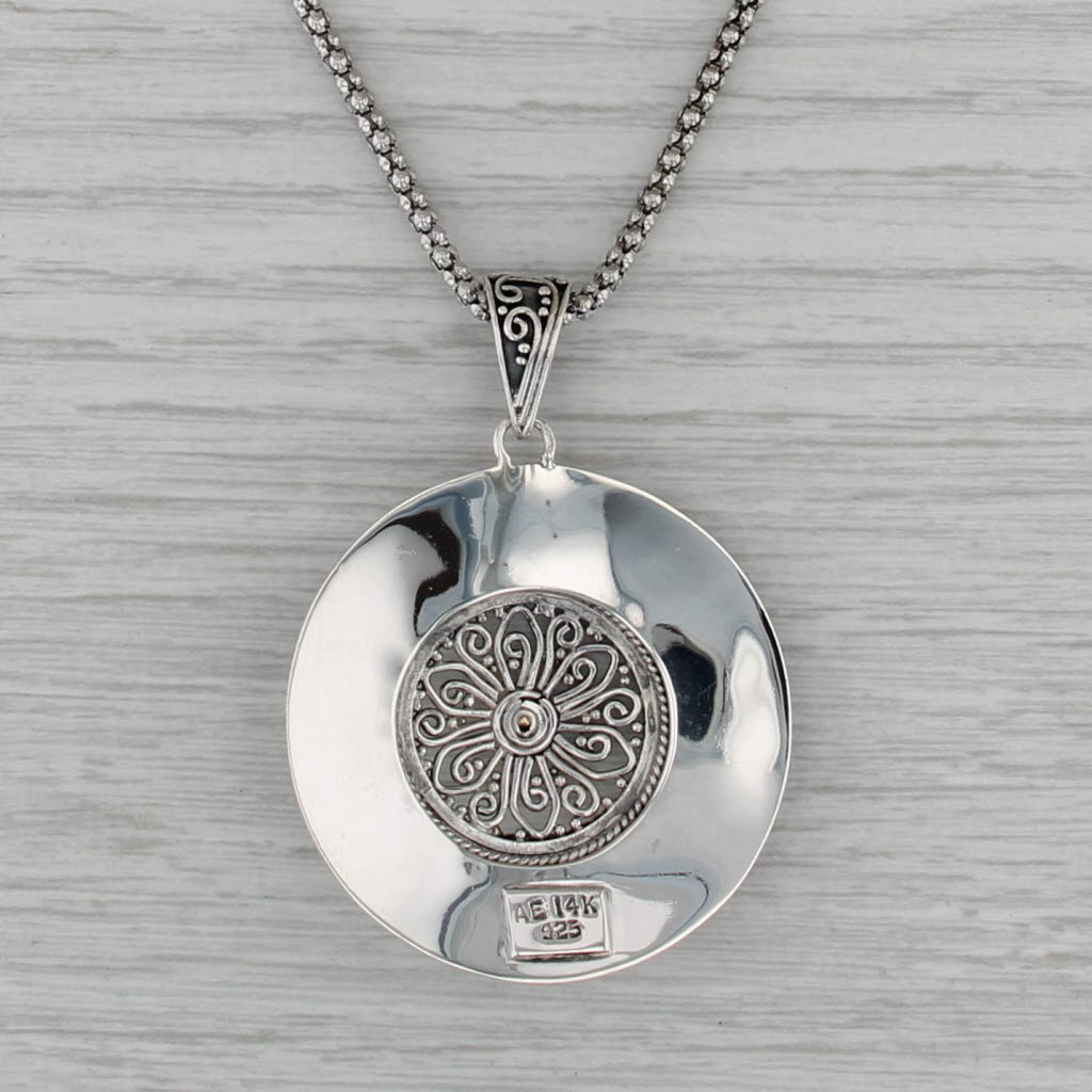 Hammered Flower Pendant Necklace Sterling Silver 14k Gold 18.5" Arts Elegance