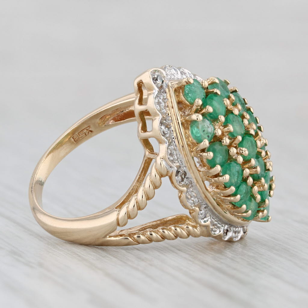 Light Gray 1.47ctw Emerald Diamond Cluster Ring 10k Yellow Gold Size 4.5