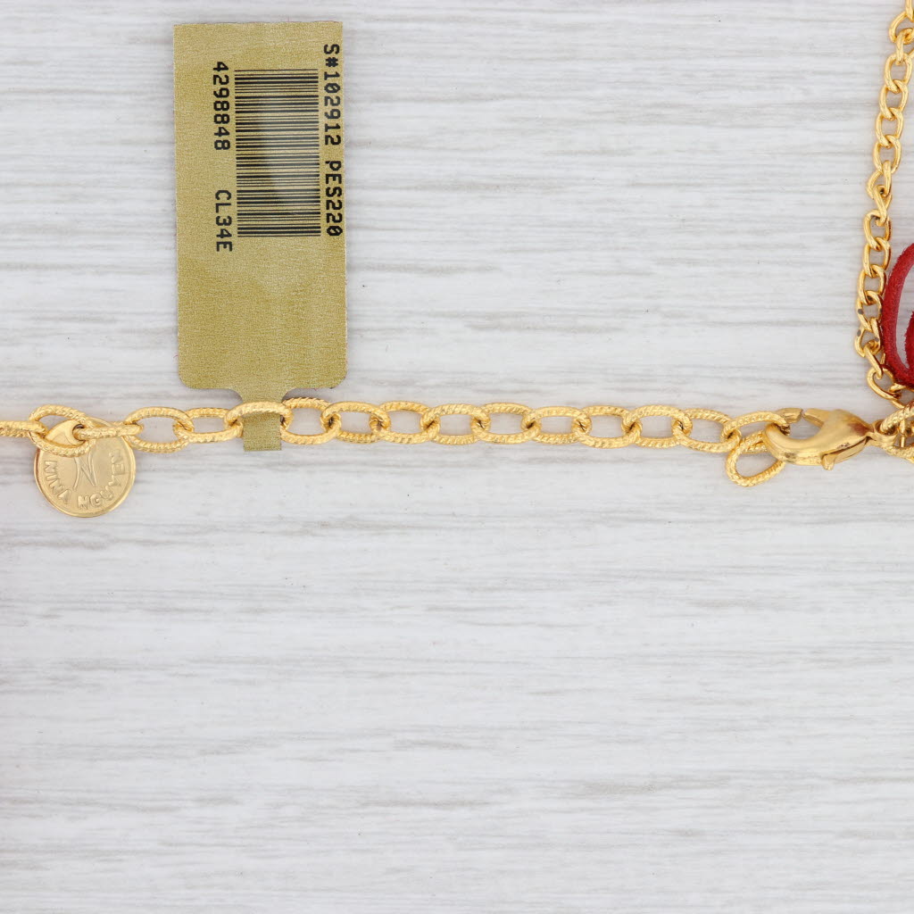 New Cordelia Nina Wynn Necklace Gold Vermeil Red Woven Leather White Druzy