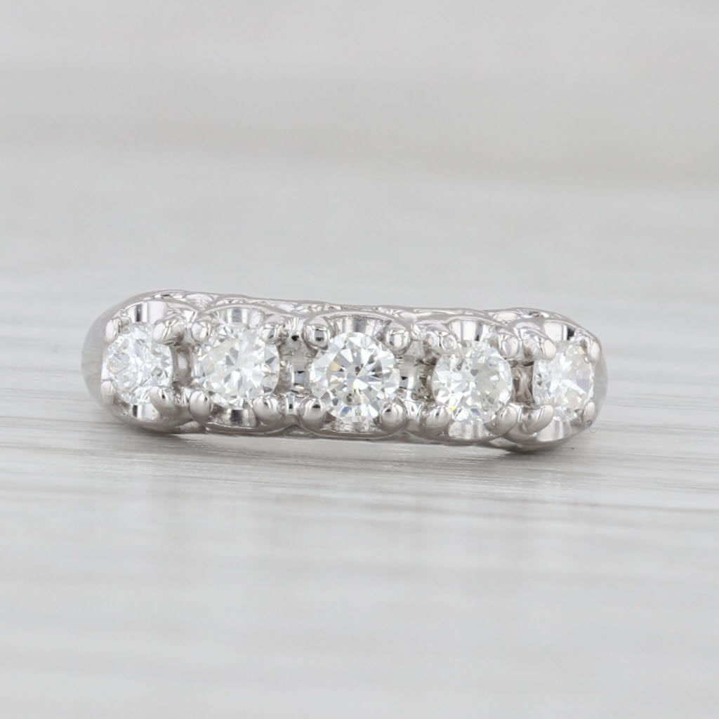 Light Gray 0.47ctw Diamond 5-Stone Ring 14k White Gold Size 4.75 Wedding Anniversary Band