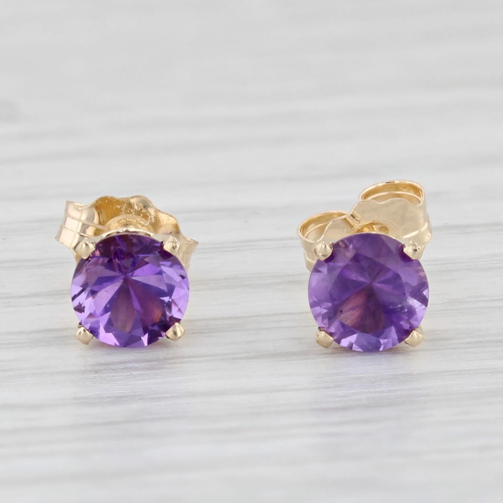 Light Gray 0.75ctw Round Amethyst Stud Earrings 14k Yellow Gold