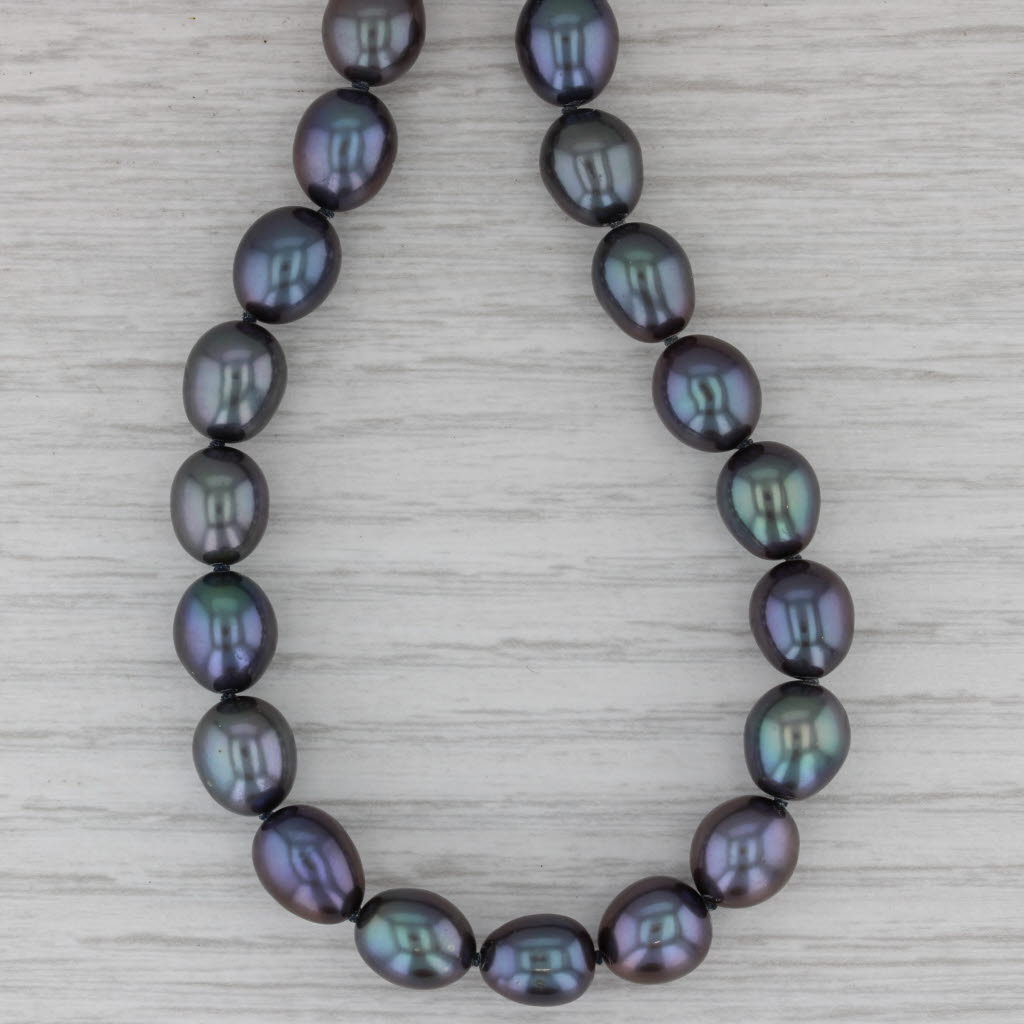 Gray Cultured Iridescent Black Pearl Single Bead Strand Necklace 14k Gold 18.75"