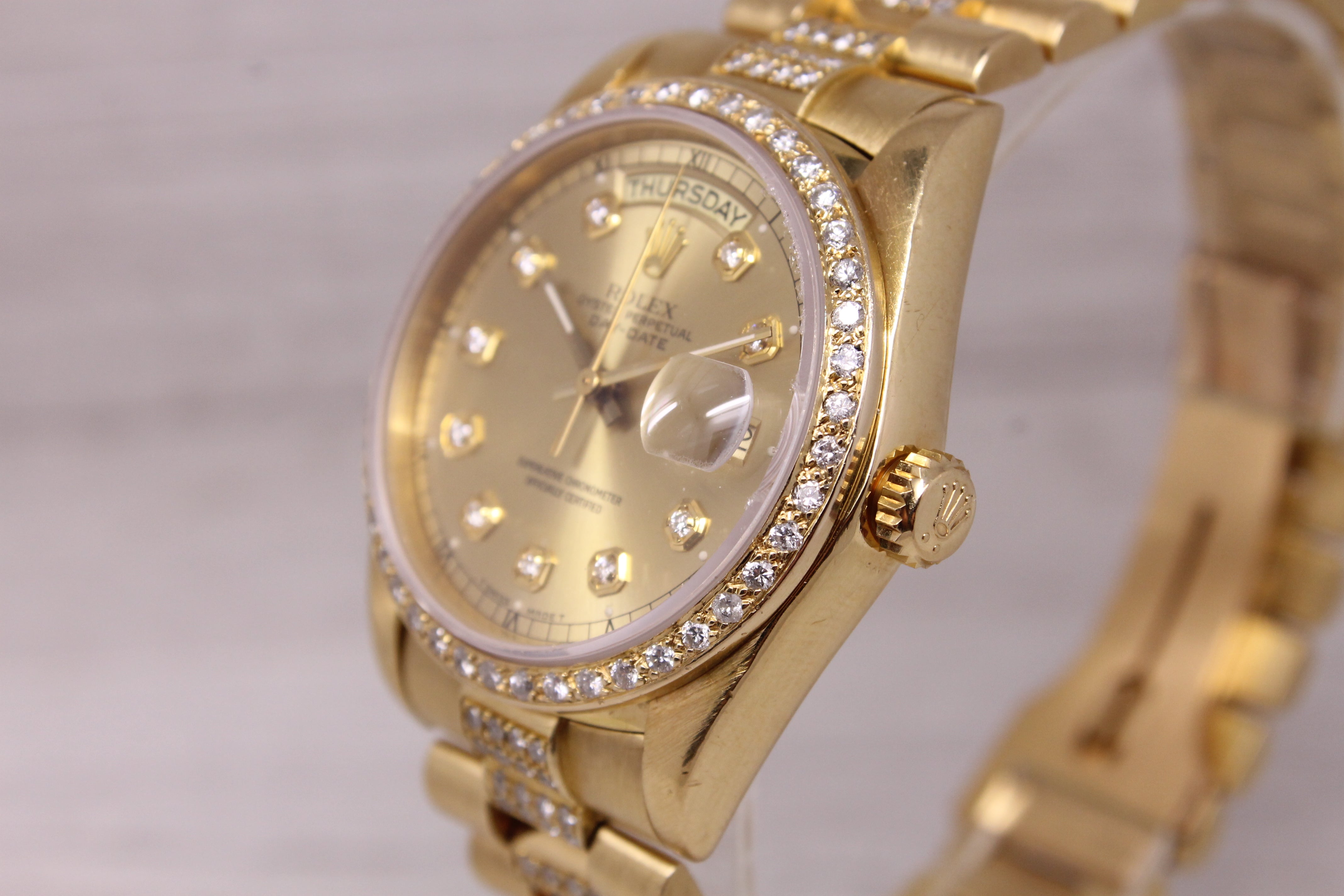 Vintage 1984 Rolex Day Date President 18038 18k Gold & Diamond Custom Bracelet
