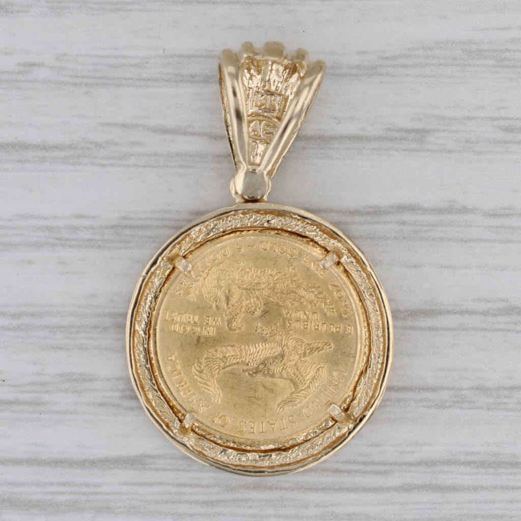 American Eagle Walking Liberty 2005 Coin Pendant 14k 22k Gold 5 Dollar