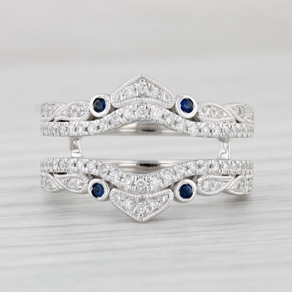 Light Gray 0.46ctw Blue Sapphire Diamond Ring Jacket Guard 14k White Gold Size 6.25 Wrap