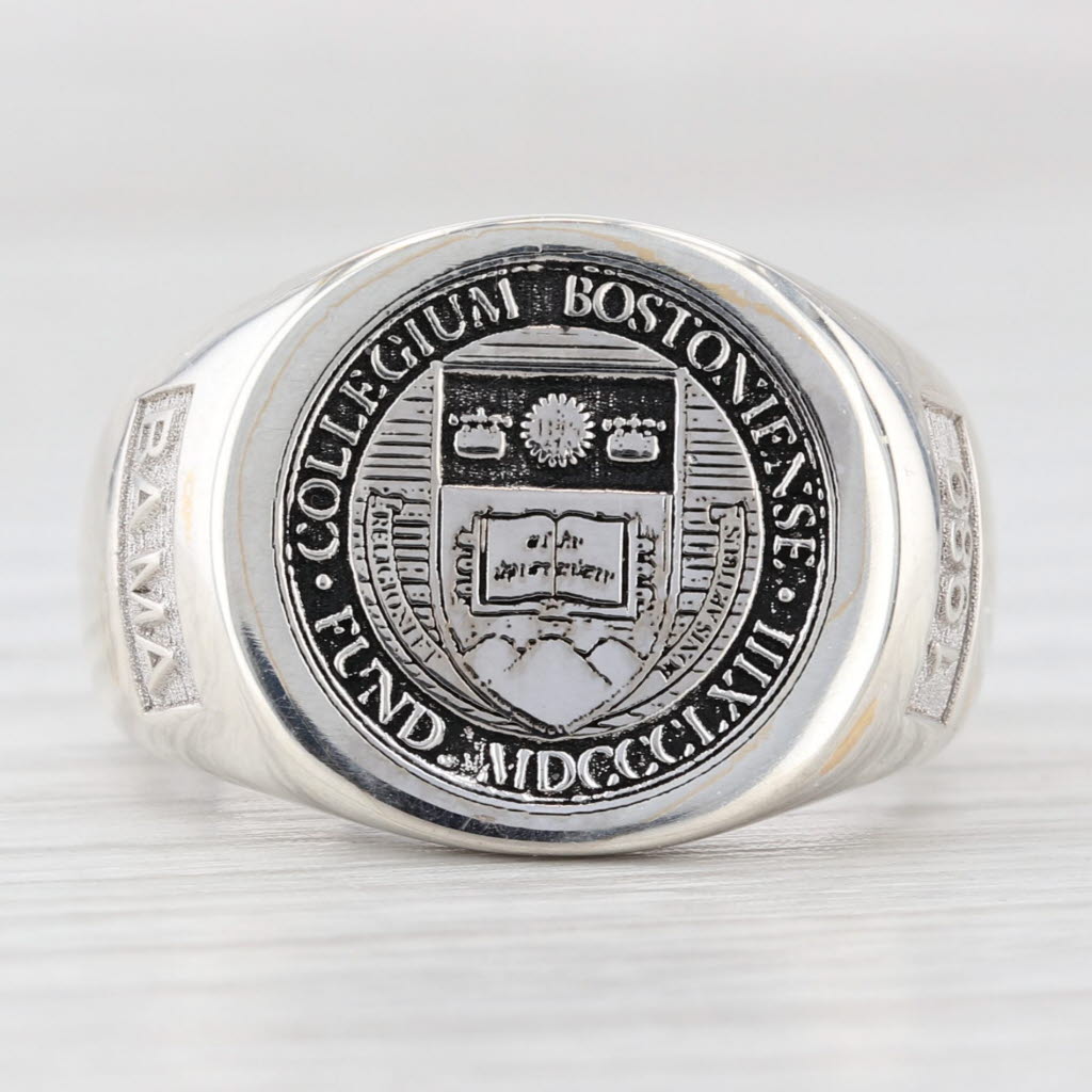 Light Gray Boston College Vintage Class Ring Sterling Silver Size 7.25 Coat of Arms Signet