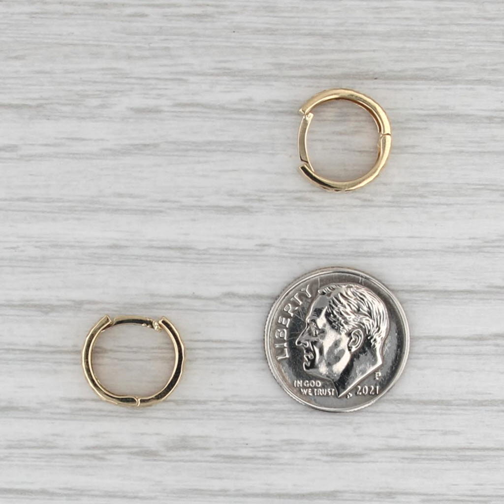 Textured Hoop Huggie Earrings 18k Yellow Gold Snap Top Small Round Hoops