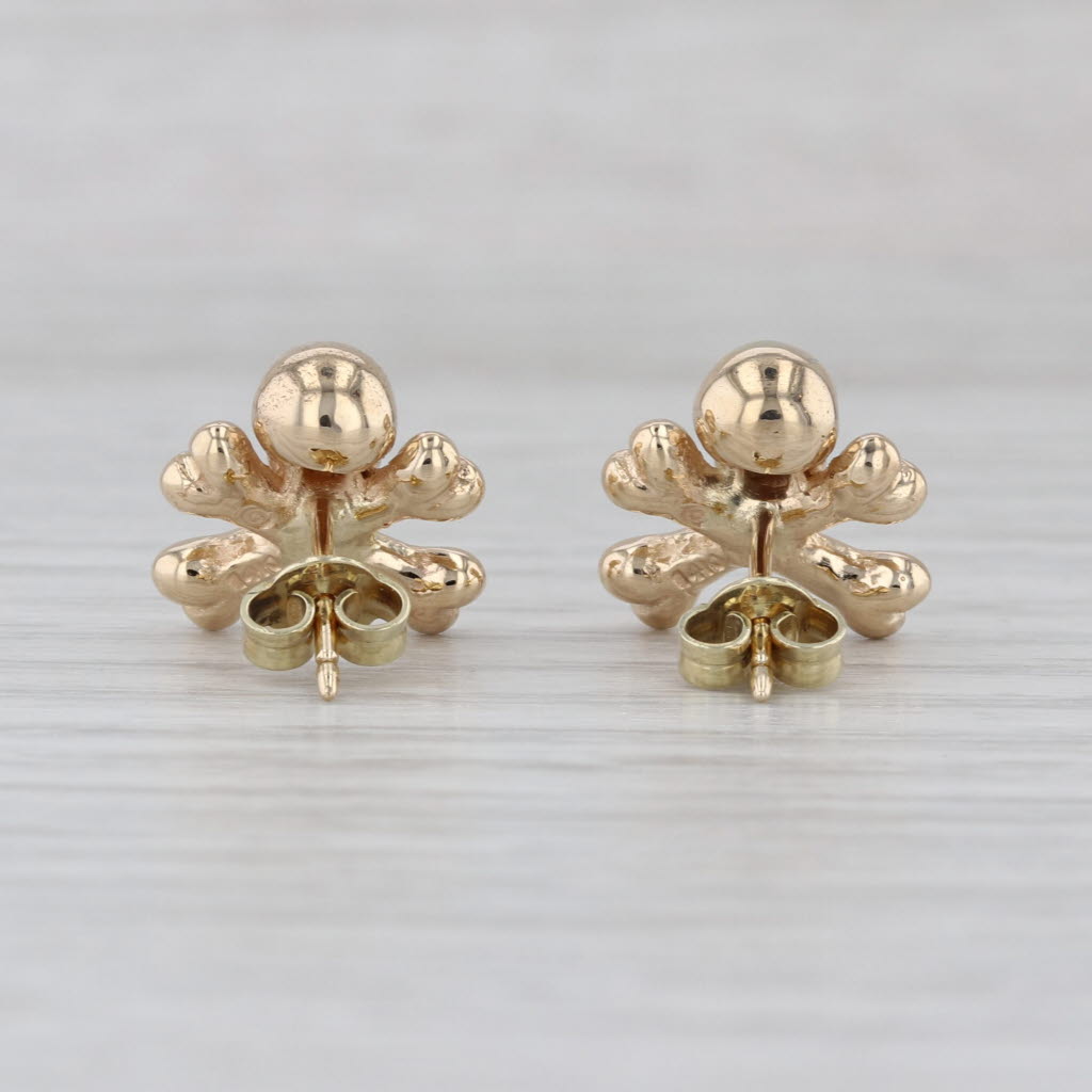 Skull Cross Bones Stud Earrings 14k Yellow Gold Gothic Biker Studs