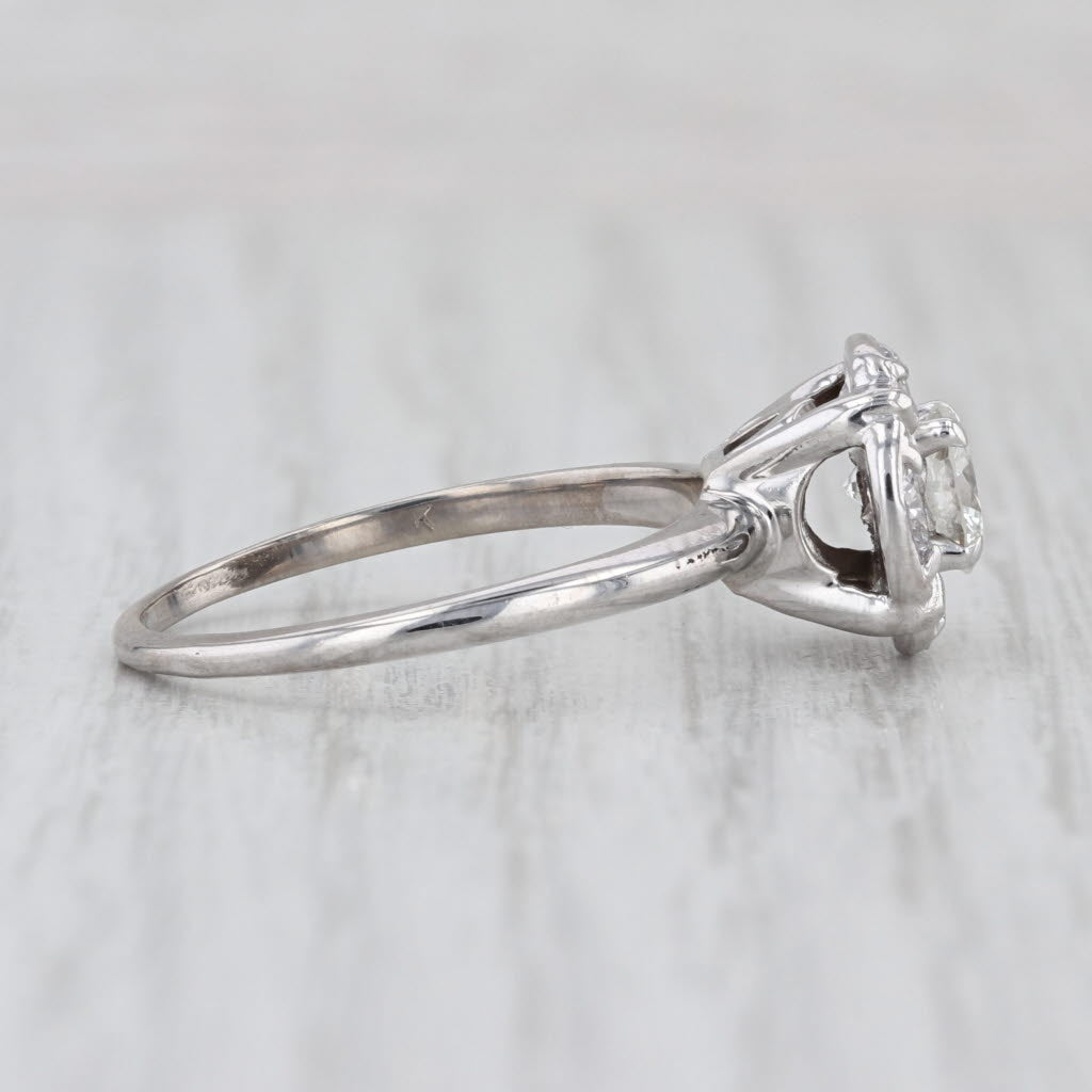 Vintage 1.43ctw Round Diamond Halo Engagement Ring 14k White Gold Size 9