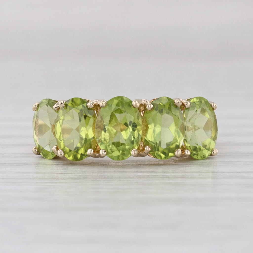 4ctw Peridot 5-Stone Ring 10k Yellow Gold Size 7 Tiered